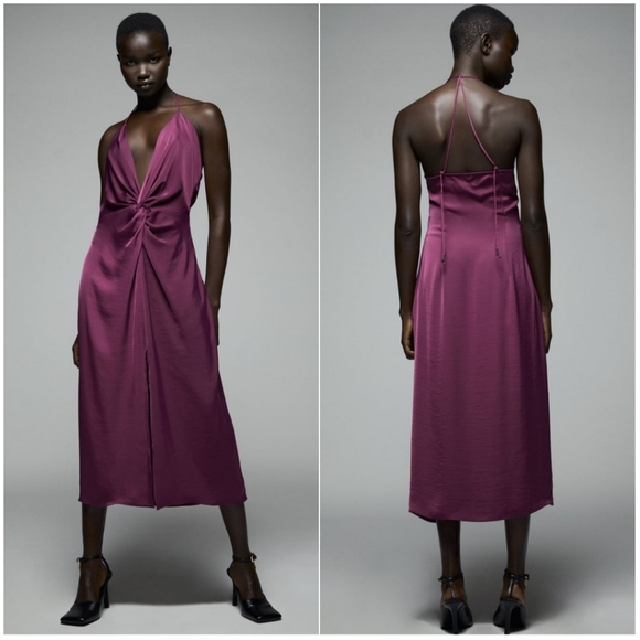 Zara Satin Effect Knotted Slip Dress 